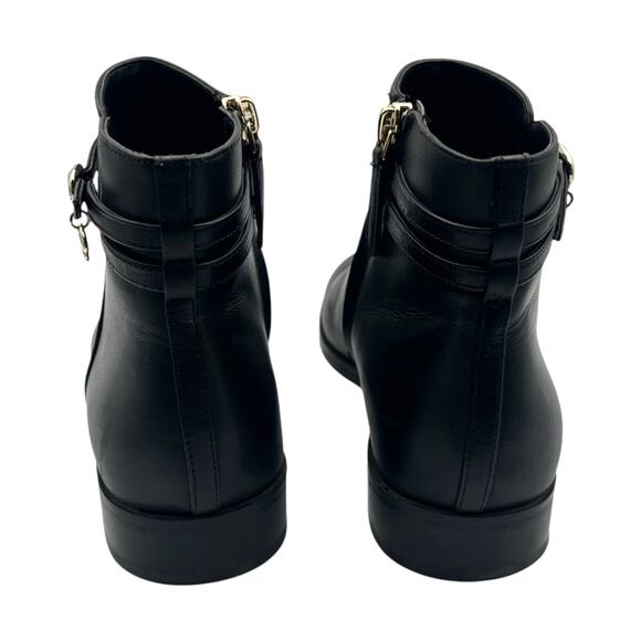 Kate Spade Black Leather Ankle Boots Spade Gold Charm Size 7.5 - Picture 2 of 8